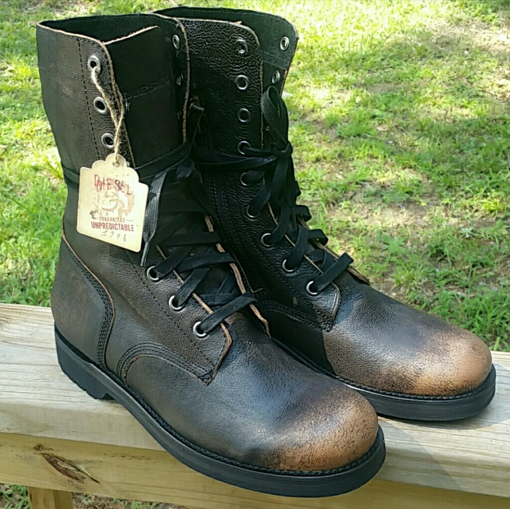 Diesel D Komtop Brown Leather Boots 10.5